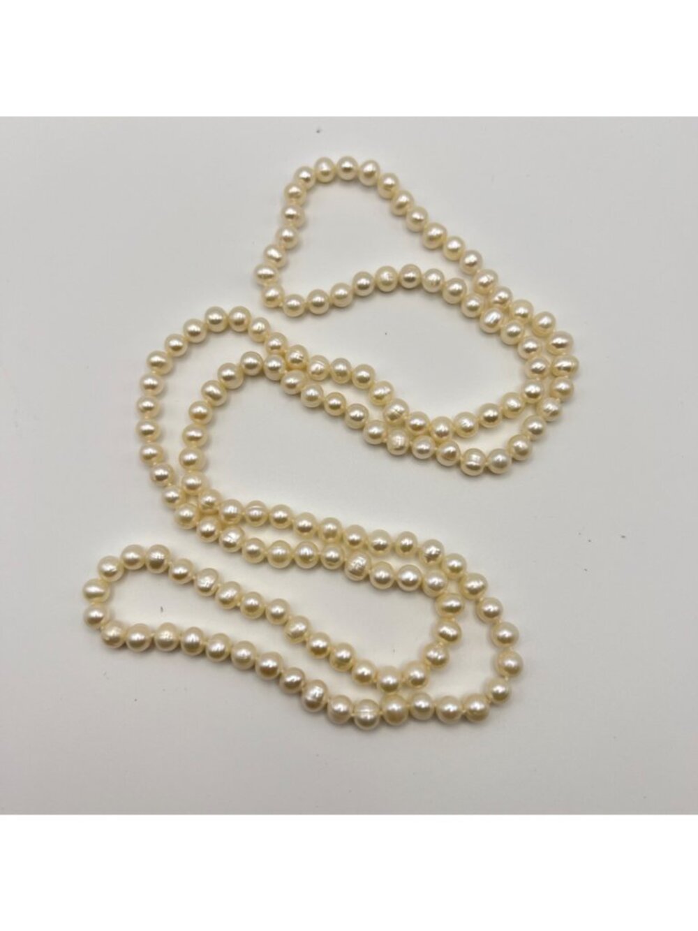 Cultured Freshwater Pearl Necklace 35" Opera Length Knotted 6.6mm Ivory Baroque - Picture 3 of 8